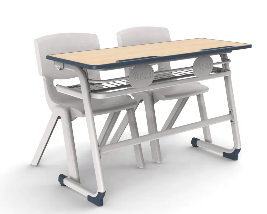 Metal Frame And Wood Combined Double School And Chair Back Student Tables Benches Durable Desk