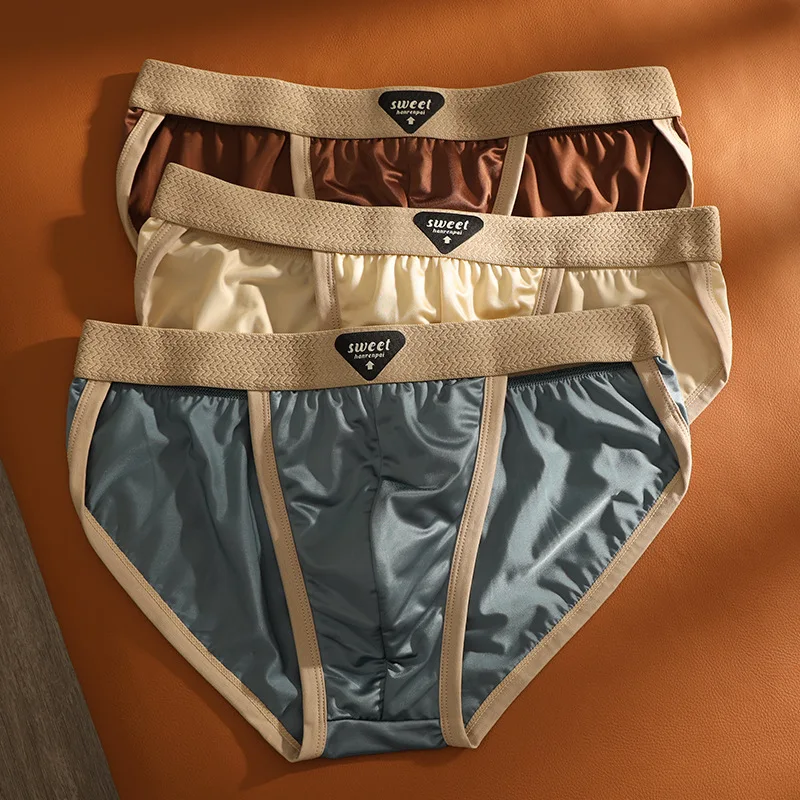 

Luxury Ice Silk High Slit Boxer Shorts Mid-rise Breathable Comfortable Underpants Satin Quick Dry Sexy Men's Panties Underwear