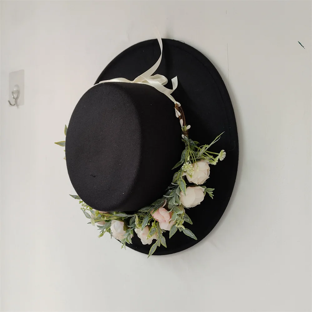 2024 Elegant retro British Hepburn style French anti-real flower wool flat felt hat fashionable women\'s banquet hat
