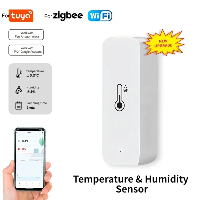

Для Tuya для Wi-Fi для Zigbee умный датчик температуры и влажности приложение удаленный монитор термогигрометр для SmartLife работает для Alexa
