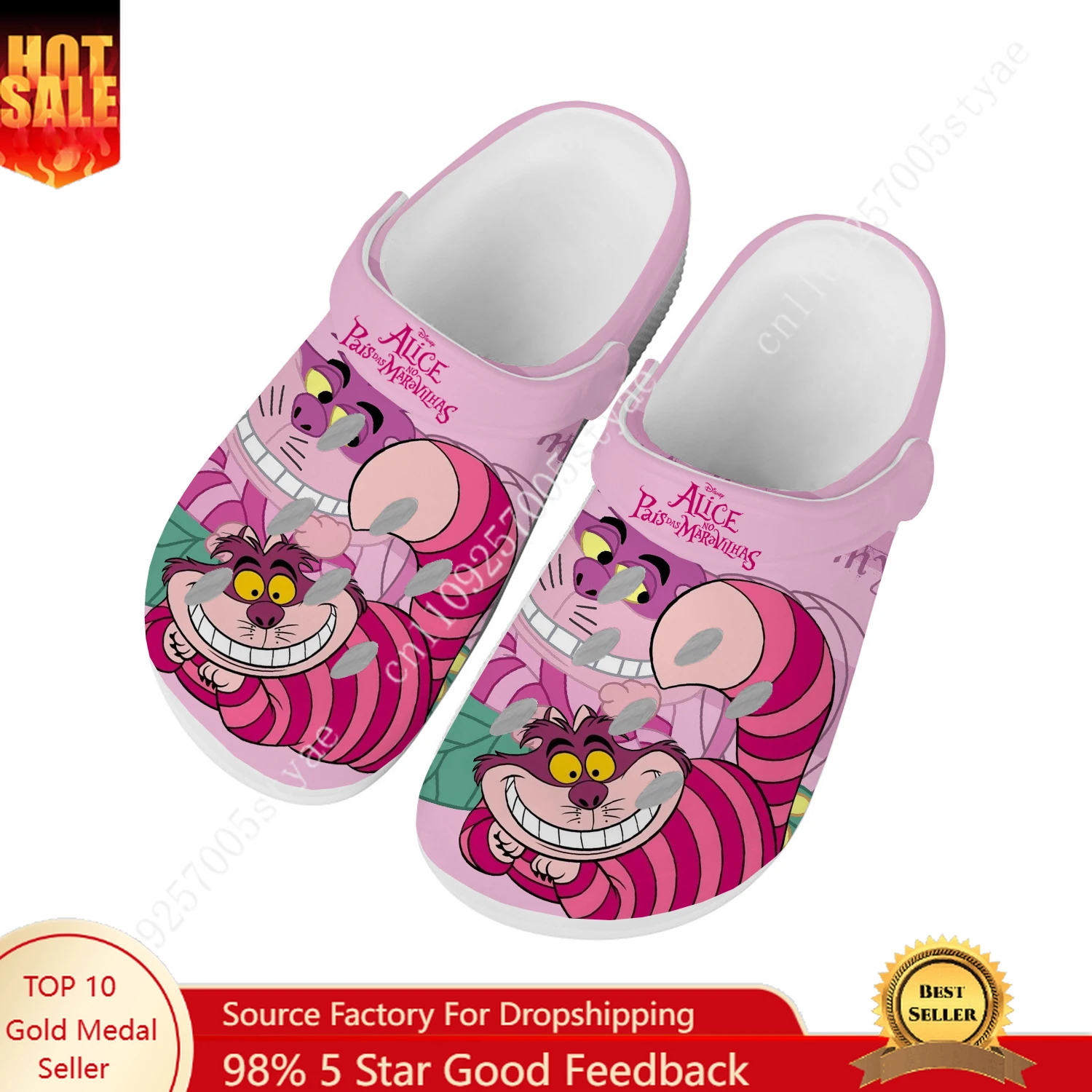 

Disney Cheshire Cat Water Shoes Men Women Comfortable Fashion Home Garden Clogs Customizd Sandals Beach Breathable Hole Slippers