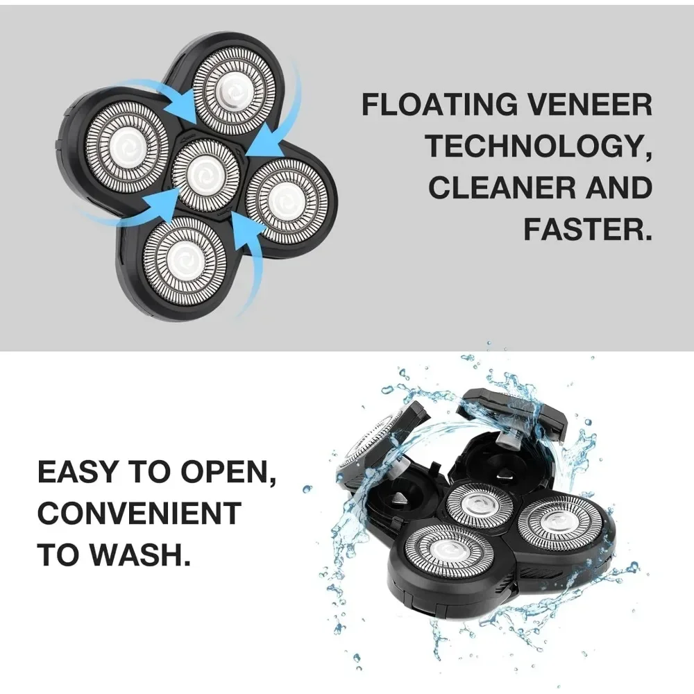 Electric Shaver Replacement Shaver Head 5D Independently 5 Cutter Floating Head Waterproof Stainless Steel Razor Blades