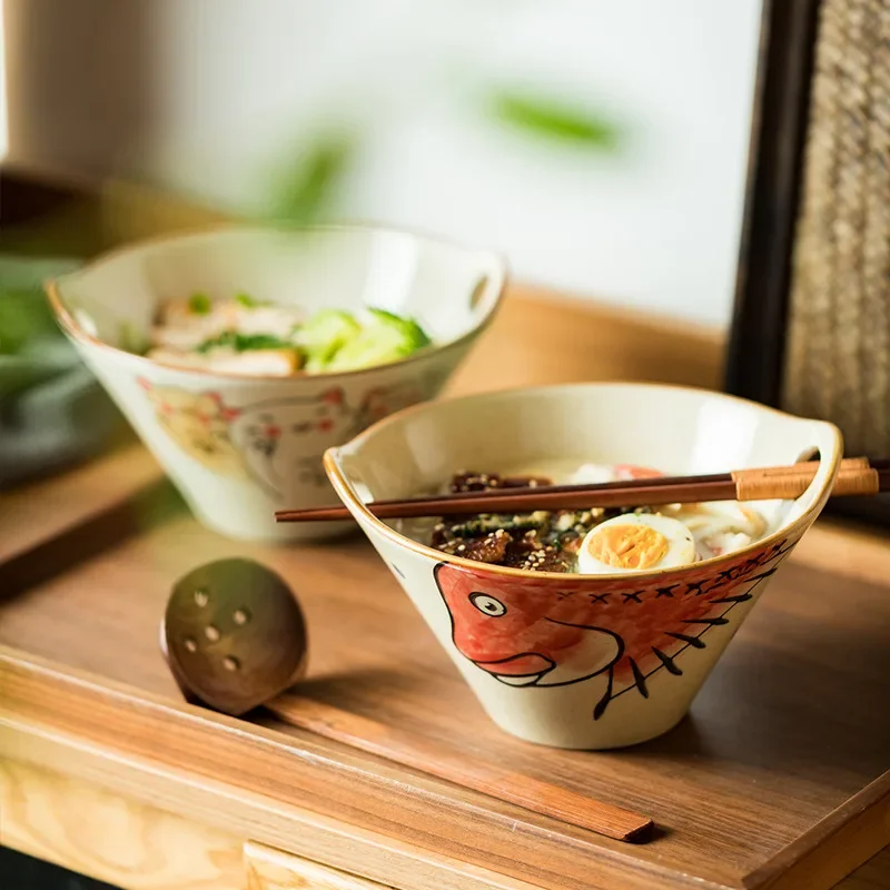 Japanese ramen bowl with holes household cat Ceramic Speaker Large Commercial Bamboo Hat Bowl Tableware