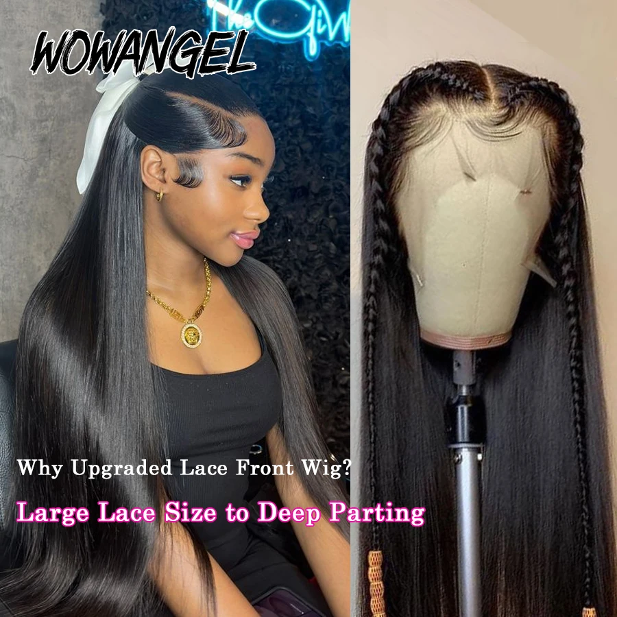 WowAngel 250% Upgraded 13x6 HD Lace Full Frontal Wigs Glueless Straight Human Hair Wigs Pre Plucked Natural Scalp Brazilian Hair