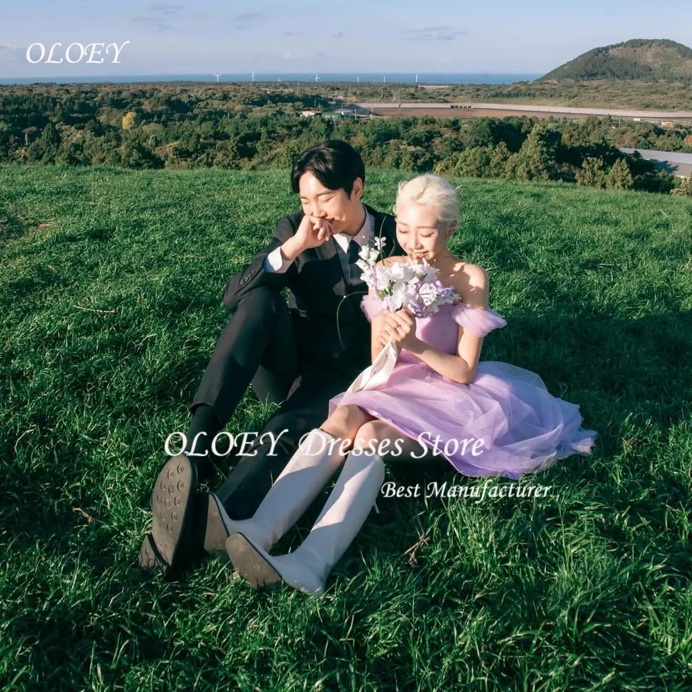 OLOEY Simple Purple Evening Dresses Korea Sweethear Customised Formal Party Dress Mini-Length Korea Wedding Dress Photo Shoot
