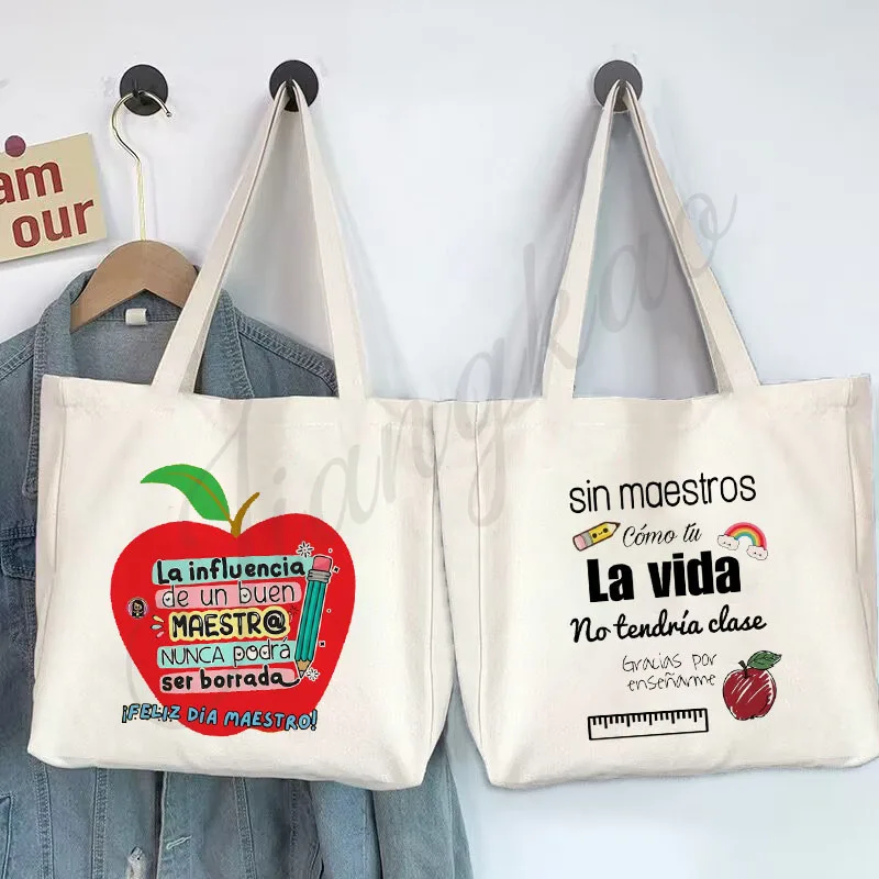 Sin profesores como que la vida sin tener clase, bolso de mano estampado español, bolso de lona, bolso de mano femenino, regalo para el maestro