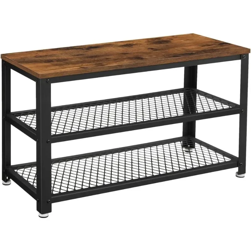 

Shoe Rack, Shelf Storage Bench with Metal Mesh Shelves and Seat, Free Standing Organizer for Entryway