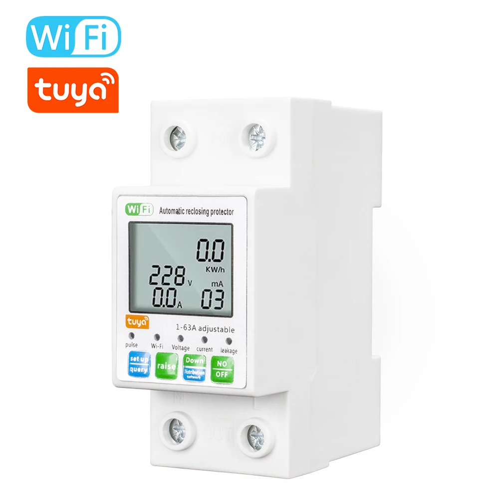 

Tuya WiFi Automatic Reclosing Protector Current Voltage Leakage Monitoring Meter LCD Display Smart Power Meter APP Control
