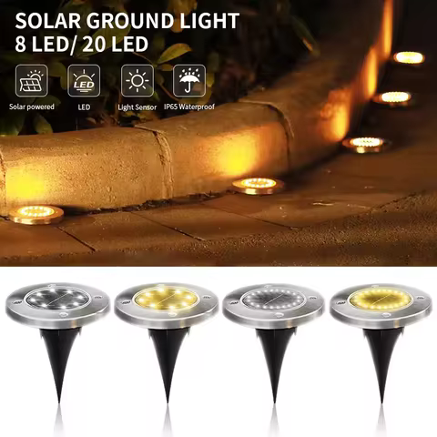 8/20LED Solar Power Disk Lights Waterproof Outdoor Solar Underground Light Path Deck Yard Driveway Lawn Garden Decoration Lamp