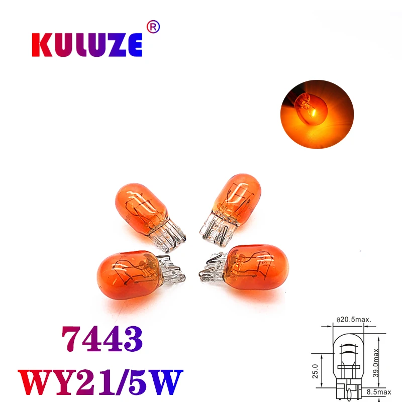 

4 Pcs 7440 7443 W21/5W T20 Amber 21W W3x16q Car External Turn Signal Bulb Halogen Lamp Brake Light Taillight W21W