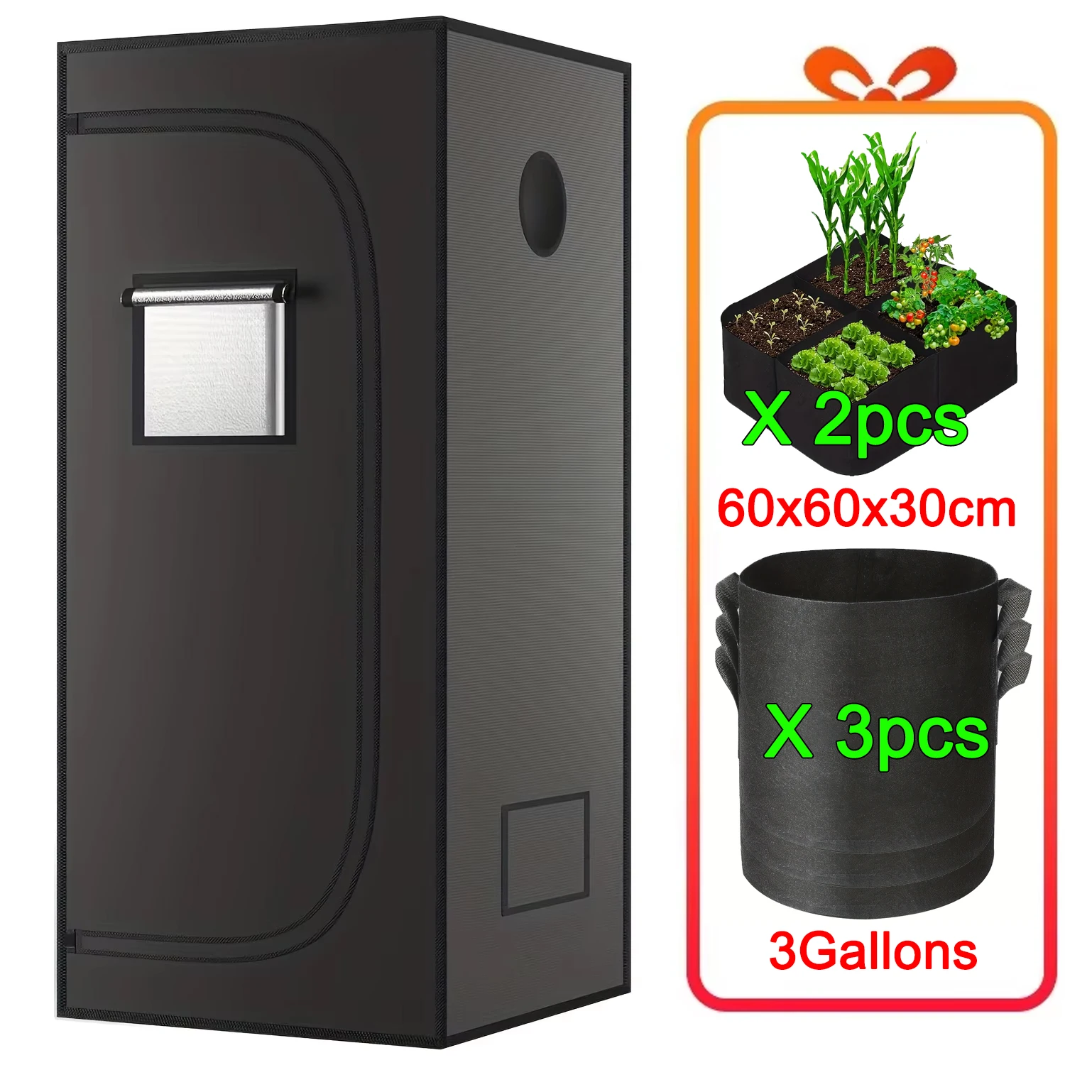 

SPONDWILD Светонепроницаемая палатка для выращивания 60x60x120 см/24x24x48 дюймов 600D Diamond Mylar Гидропонная комната для выращивания в помещении 5 вентиляционных отверстий