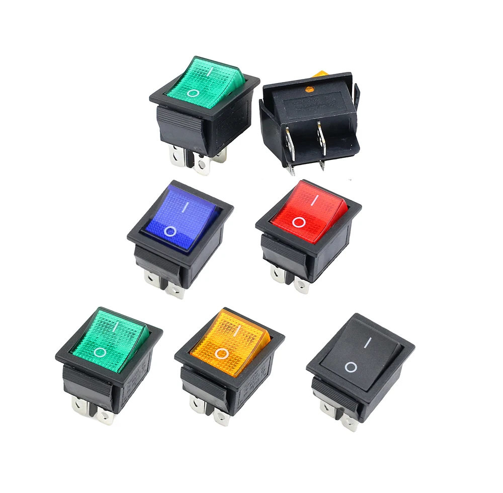 

5pcs Latching Rocker Switch Power Switch I/O 4 Pins With Light 16A 250VAC 20A 125VAC KCD4