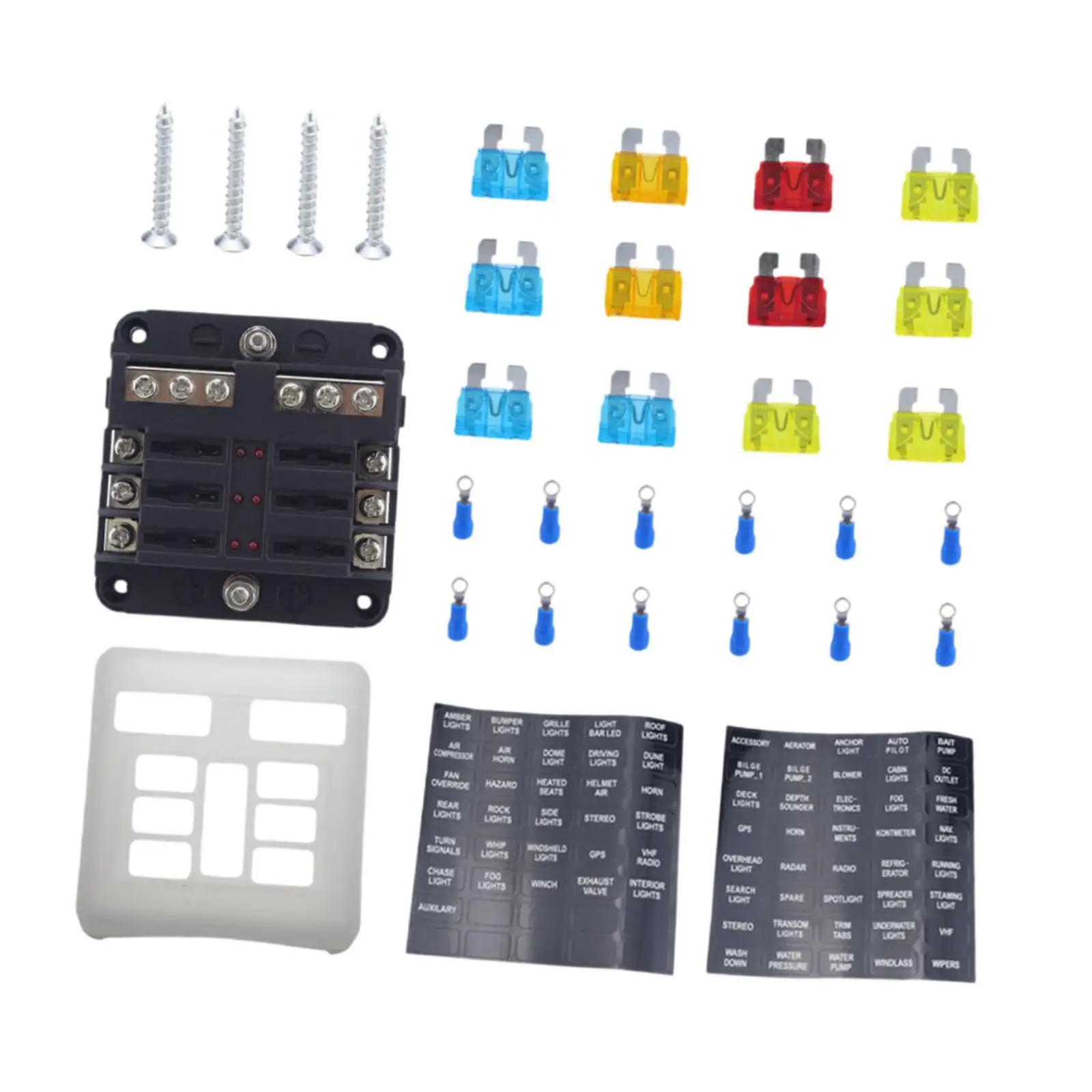 Generic Blade Fuse Block 6 Way with LED Warning Indicator 12 Fuses and 12 Terminals Fuse Box for Van Marine RV Boat Trailer