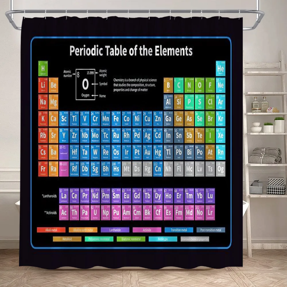 Periodic Table Shower Curtain Modern Fun Chemistry Elements For Students Home Decor Polyester Fabric Bathroom Curtain With Hooks