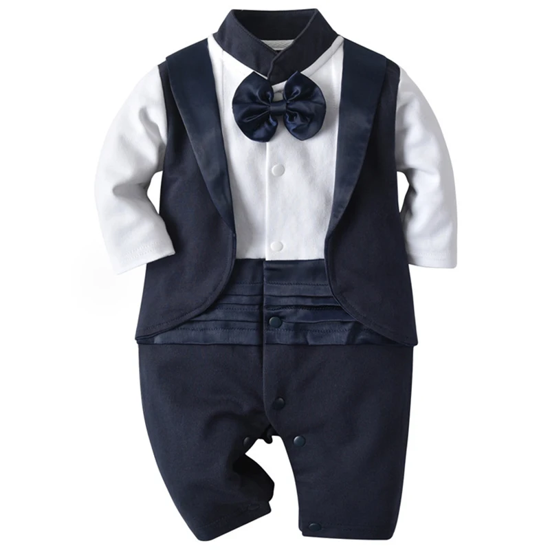 Spring Fall Outfits Baby Boy Clothes Fashion Gentleman Tie Long Sleeve Cotton Jumpsuits Newborn Romper Toddler Costume BC2481