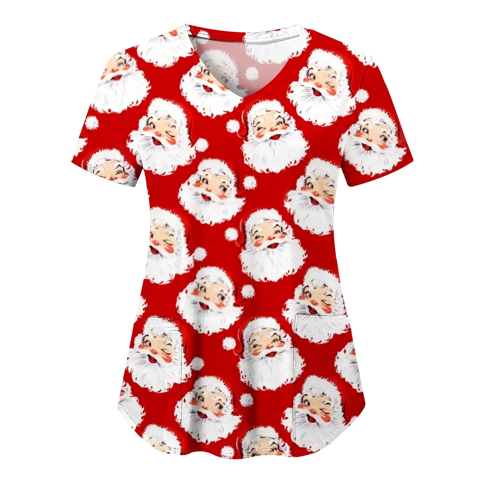 Christmas Reindeer Little Star Print Polyester V Neck Shirt Women Men's Work Clothes Medical Uniform Doctor Nurse Scrub Tops