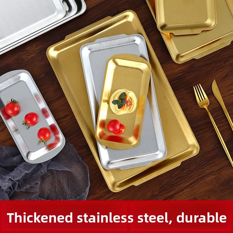 Bandeja Rectangular de Acero Inoxidable Grueso, Plato de Almacenamiento, Plato Plano para Sushi, Plato para Frutas BBQ, Estilo Vintage, Origen Japonés
