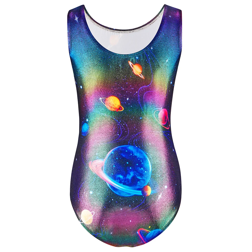 Kind Hoge Kwaliteit Spandex Glanzende Mouwloze Tank Maillots Ritmische Kunst Gymnastiek Pak Metallic Bodysuit Danskostuums Sparkly