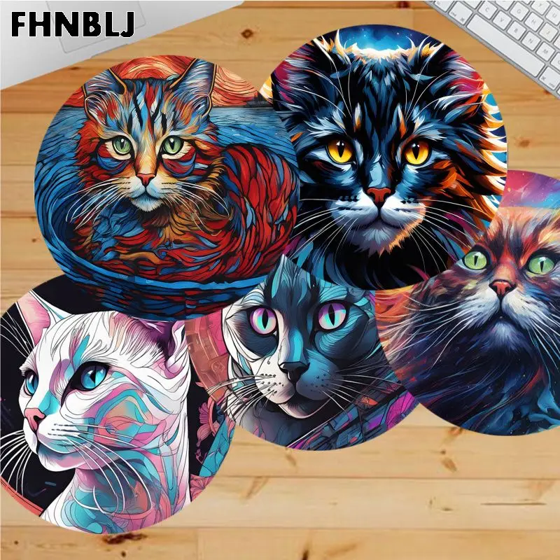 

Cartoon Cute Cat Head Cool Designs Mousepad Small Round Office Student Gaming Thickened Writing Non-slip Mouse Computer Table