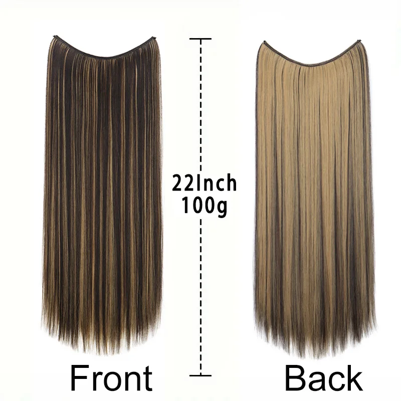 22Inch Synthetic Long Straight Fish Line Hair Extension Invisible Wire Halo Hairpiece Heat Resistant Fiber Hair for Women image 2