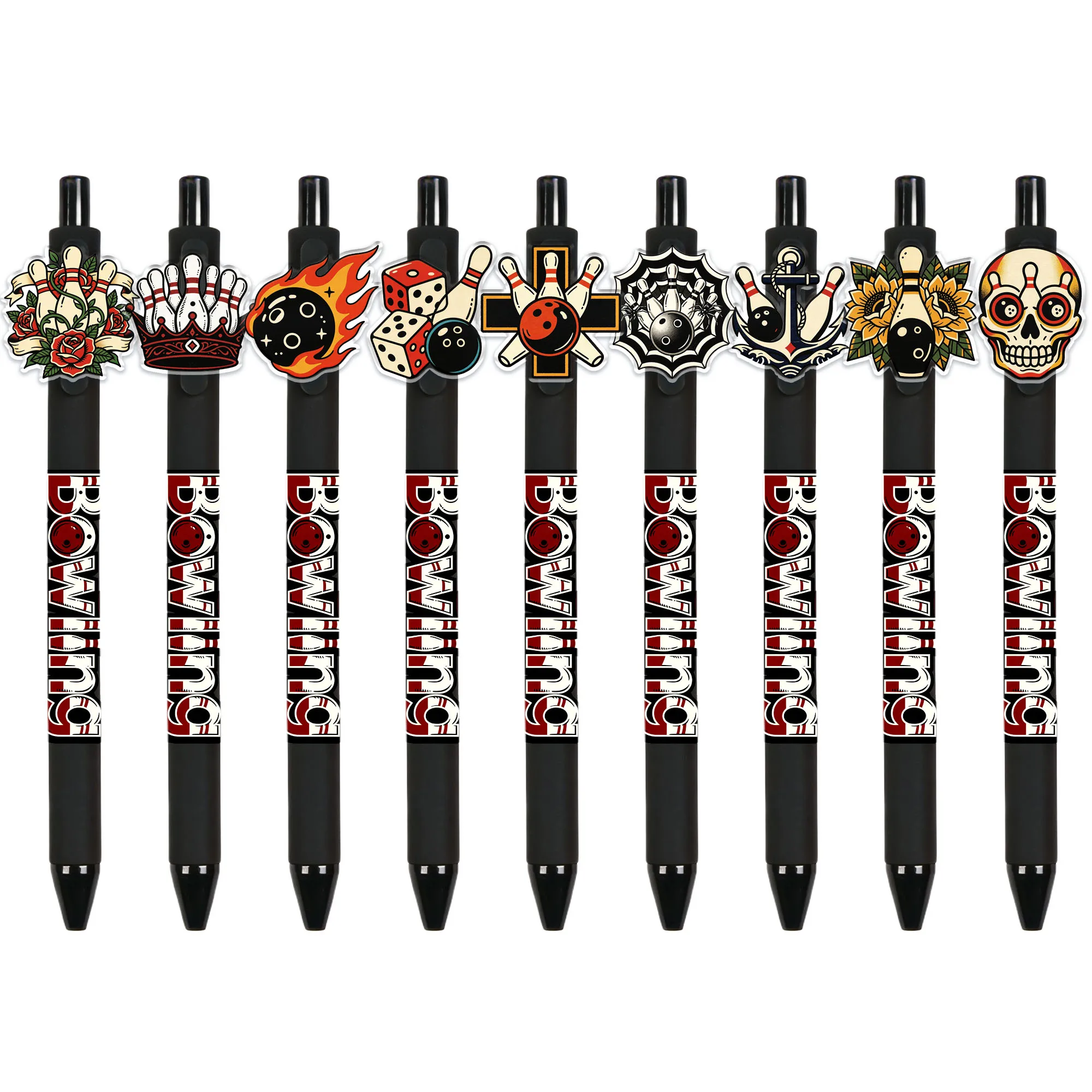 

9pcs Creative Bowling Theme Press Ballpoint Pen Writing Smooth Black Ink Student Writing Gift Pen