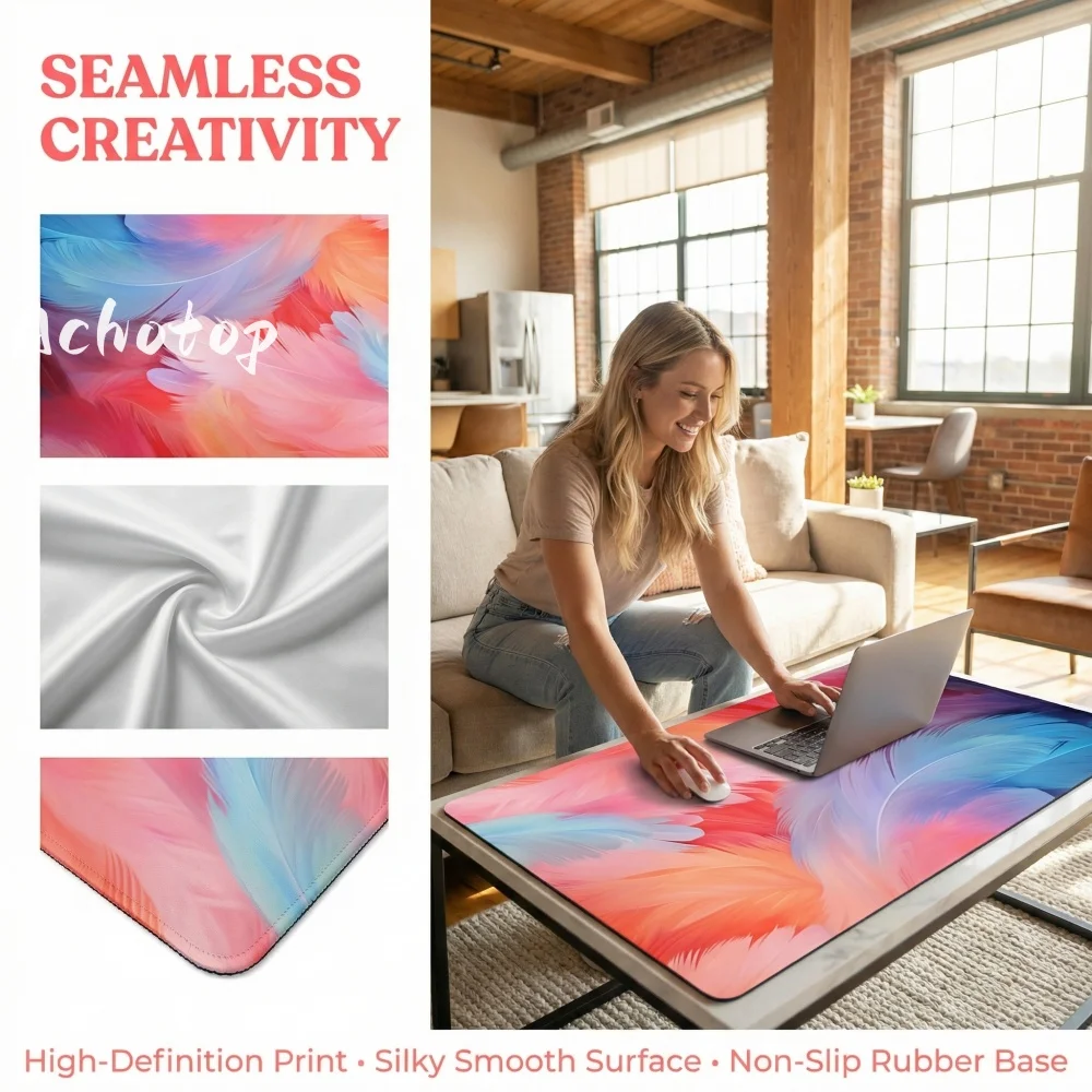 

Коврик для мыши XXL с периодической таблицей, нескользящий игровой коврик для стола, розовый коврик для мыши с перьями для девочек и любителей игр