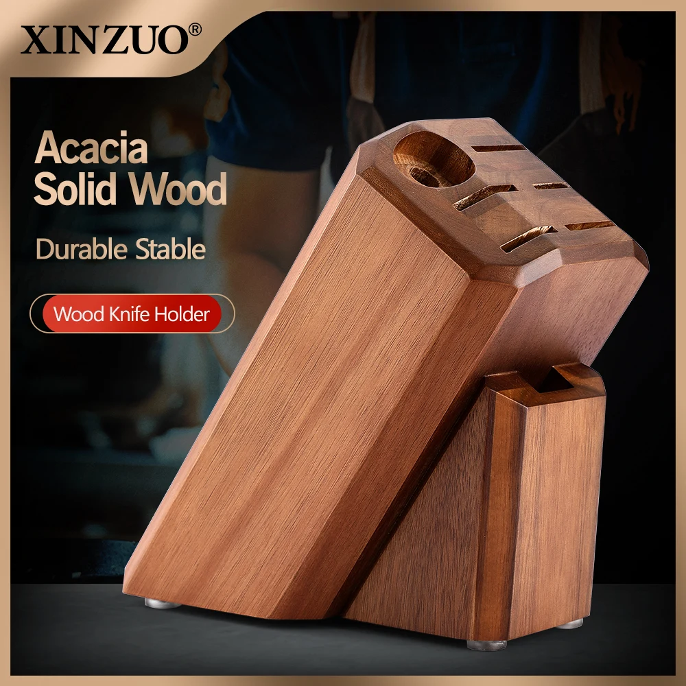 

New XINZUO 8-Hole Tool Knife Holder Base Acacia Wood Storage Box Home Organizer Kitchen Blocks Accessories Tool Kitchen Supplies