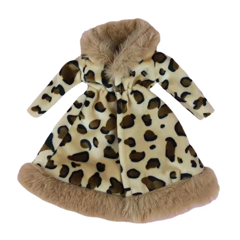 1/6 BJD Doll Clothes For Barbie Clothes Winter Outfits Brown Leopard Fur Coat Jacket 11.5