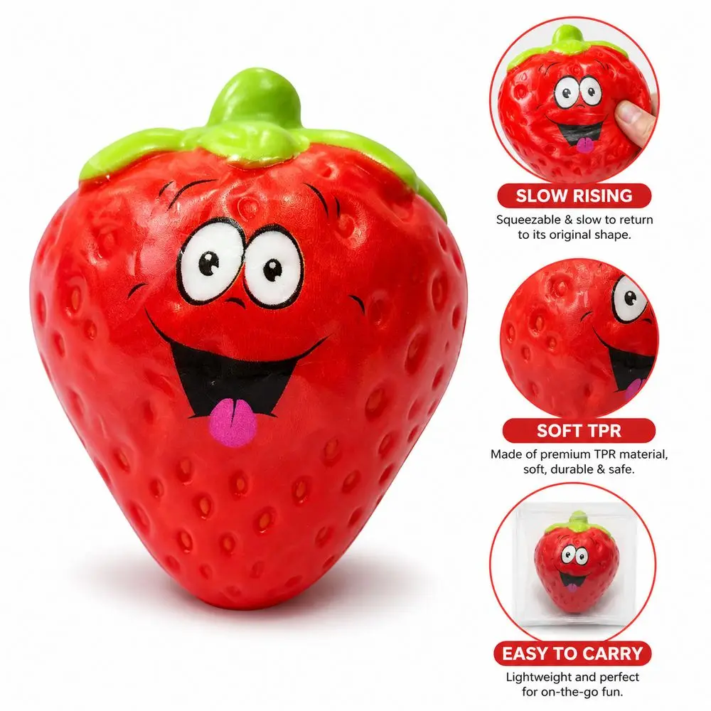 Fashion Slow Rebound Strawberry Squeeze Toy Cartoon Anti-stress Mochi Squish Foam Toy Soft Fidget Squeeze Toy Home Use