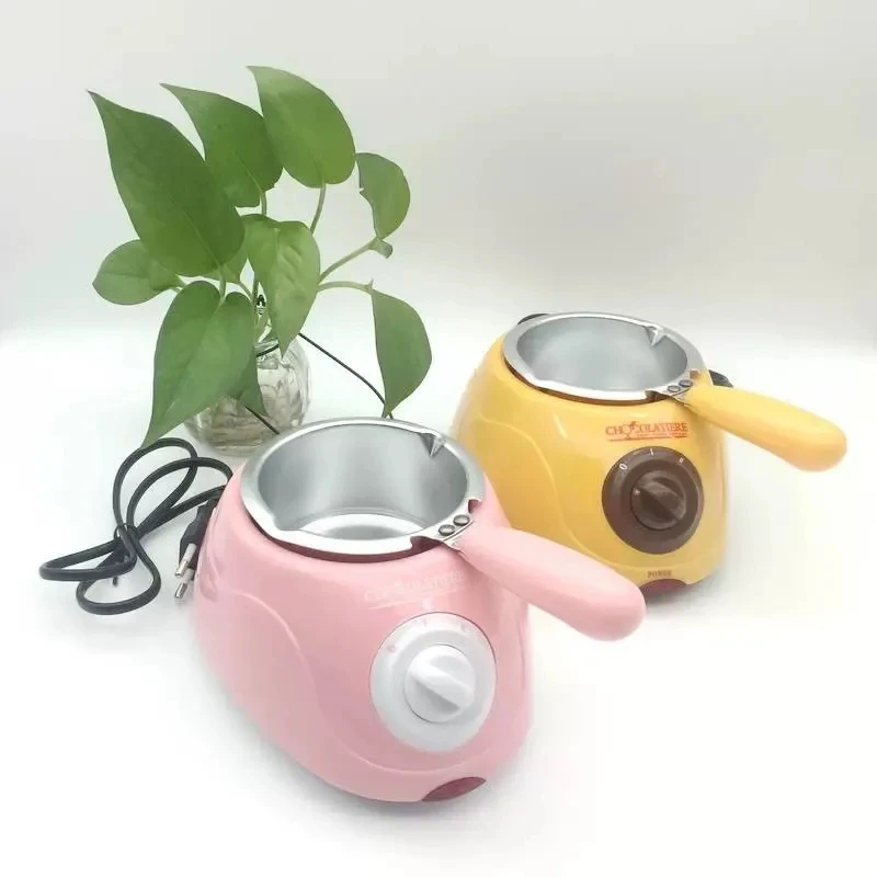 Hot Selling home Electric Chocolate Fountain Fondue Singer Chocolate Melt Pot Yellow and Pink Melting Machine 250ml Capacity