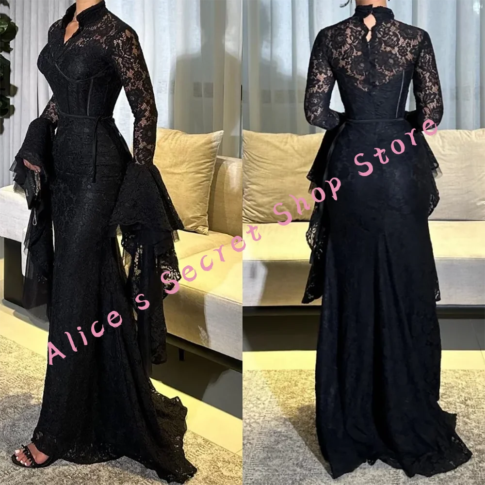 

Elegant High Lace Full Sleeve Mermaid Formal Evening Dresses Birthday Party Prom Gowns Customized