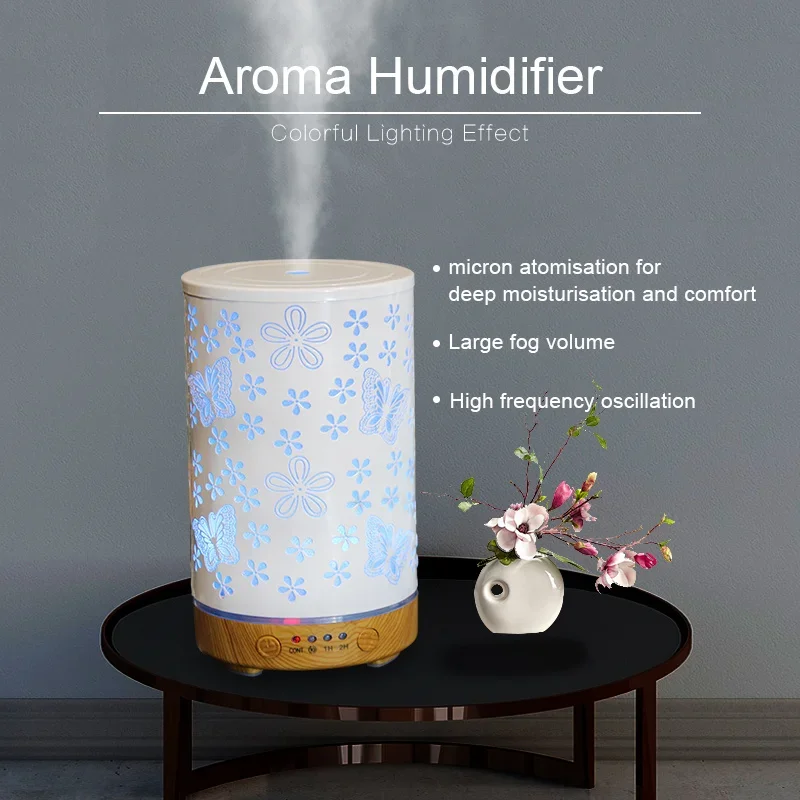 Ultrasonic air humidifier butterfly pattern 100ml aromatherapy lamp 7-color color-changing lamp room humidifier night light