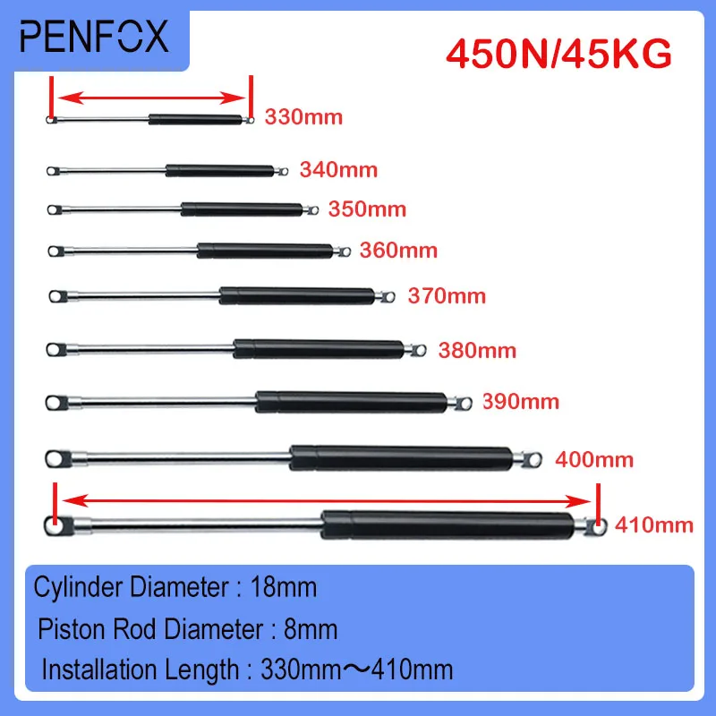 1PC 330mm-410mm 45kg/450N Universal Strut Bars Car Gas Spring Shock Absorber Hydraulic Lift Support Strut Bar Machine Gas Lift