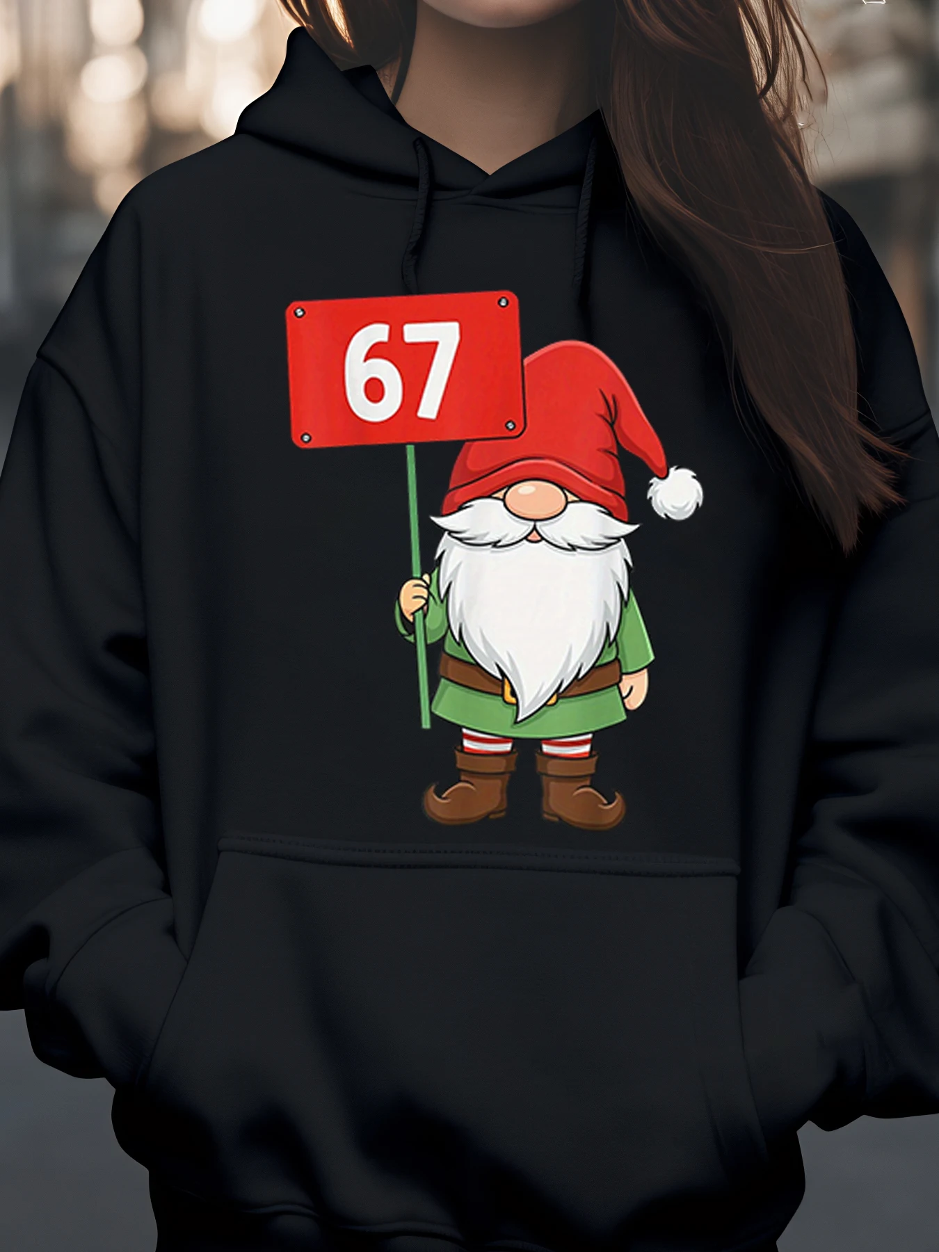 

Рождественская толстовка с капюшоном Gnome и знаком 67, праздничная одежда для женщин и мужчин