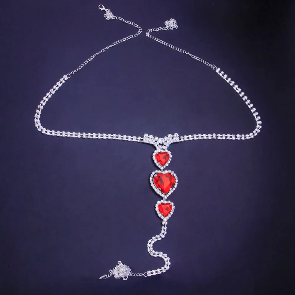 Stonefans Beach Bikini Rhinestone Heart Thong Panties Set for Women Girls Bodysuit Swimsuit Female Sexy Body Chain Jewelry Belt
