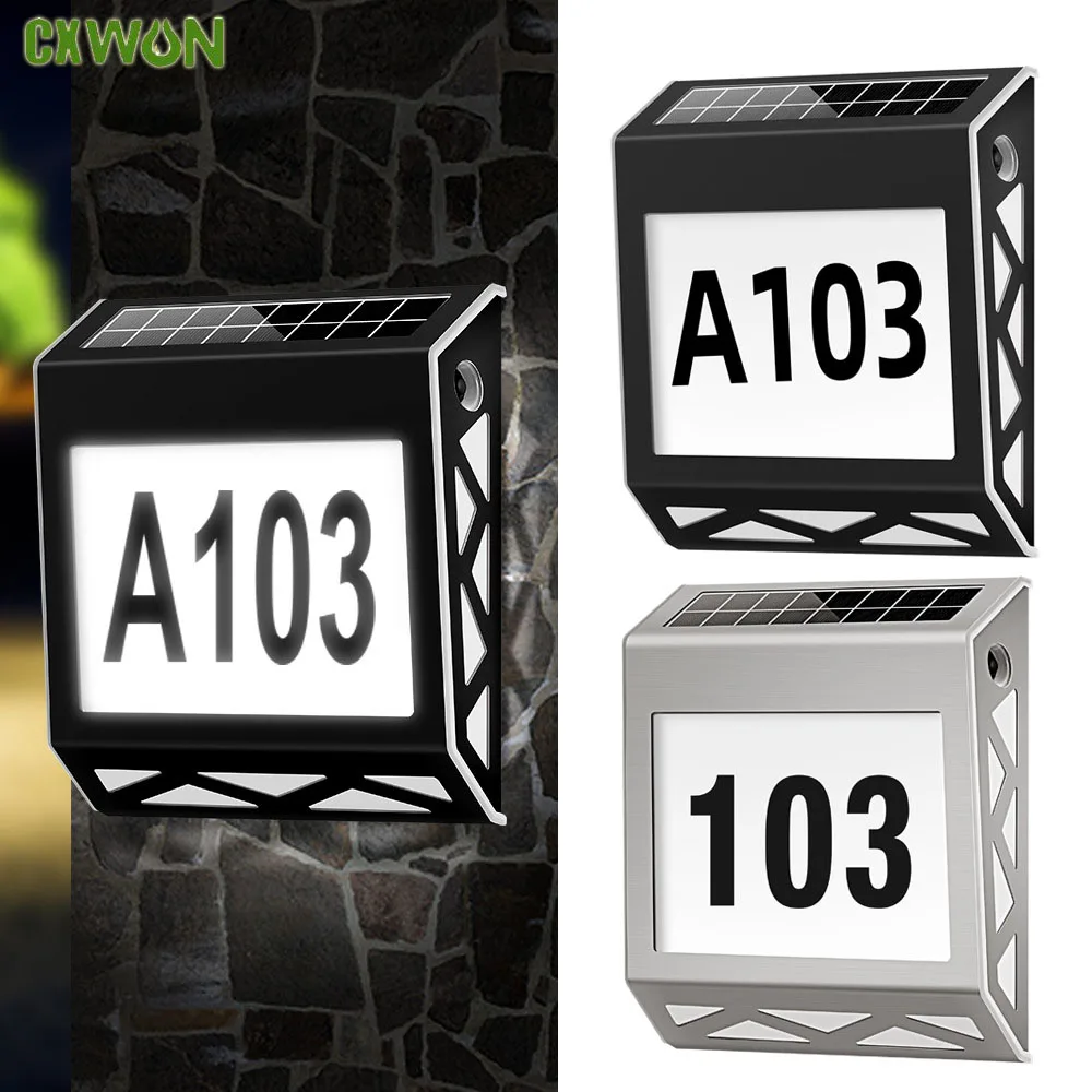 Solar Powered Door Sign Light Road Digital Stainless Steel House Numbers Solar Lighting Outdoor Wall  Address Yard Number Light