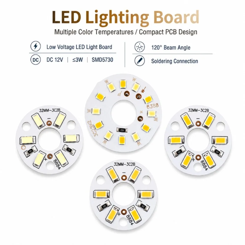 DC12V 3W LED Aluminum Base 32mm Light Board Warm White Neutral Lighting 1/5/10Pcs for DIY Light Bulb Modification&Light Source
