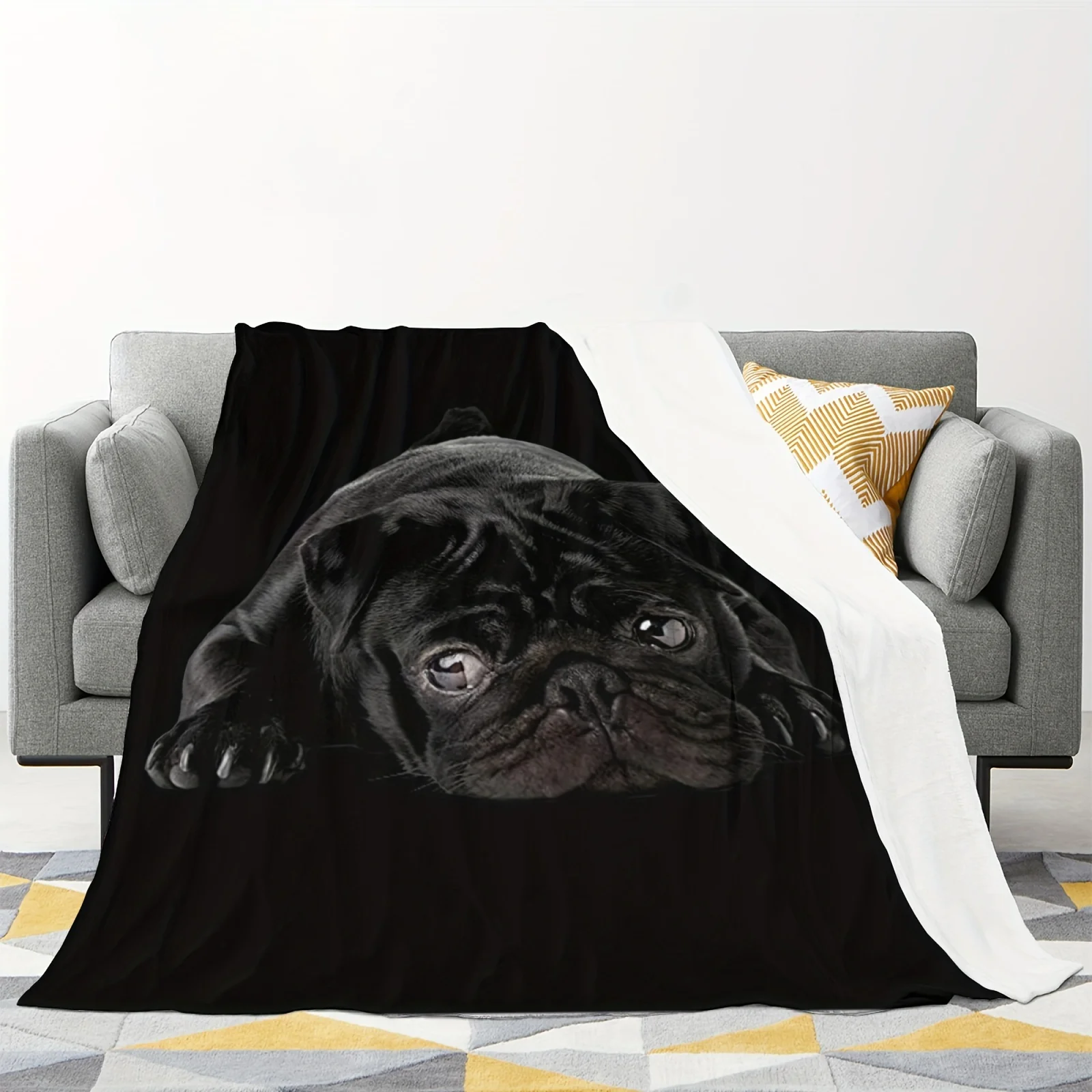 1pc Dog Printed Blanket Cute Pug Flannel Blanket 3D Animal Theme Plush Blanket For Sofa Bed Couch Room Decor