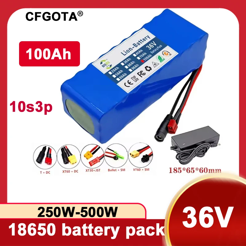 NEUER 36V 100Ah 18650 Akku 10S3P 100000mAh mit integriertem 15A BMS, 250W-500W Akku + 42V 2A Ladegerät