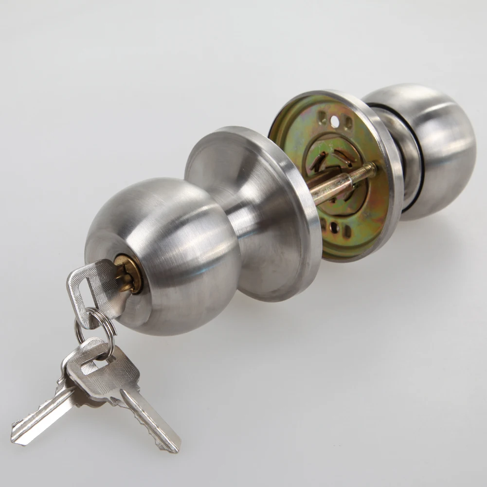 Stainless Rotation Round Door Knobs Handle Entrance Passage Lock with Keys Sets for Home Hotel Office Doors