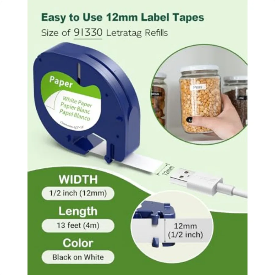 Paper White Tape Replace for DYMO Label Maker Refills 91330 Compatible with Dymo Letratag Refills 1 2 x 13' for Dymo 200B LT 10