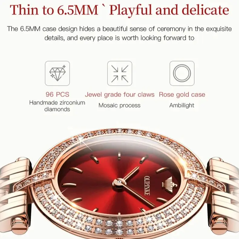 OUPINKE TOP Brand Women\'s Watch Ultra thin 6.5mm Dial Swiss Movement Sapphire Mirror Elegant Quartz Watch for Women