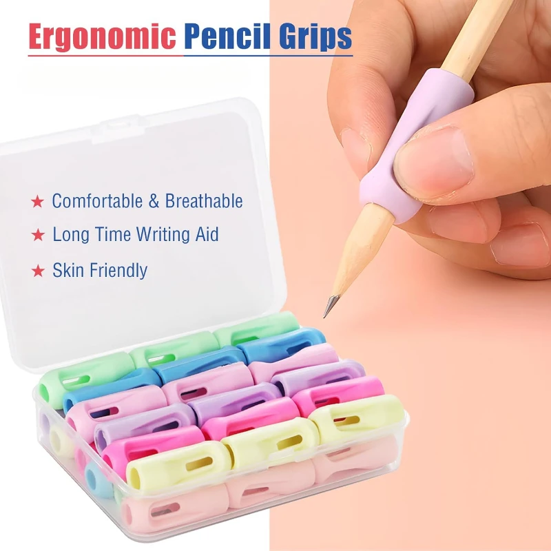 4Pcs Random Color Silicone Pencil Grips Soft Ergonomic Anti‑Slip Finger Protector Posture Correction for Students Teaching Gifts