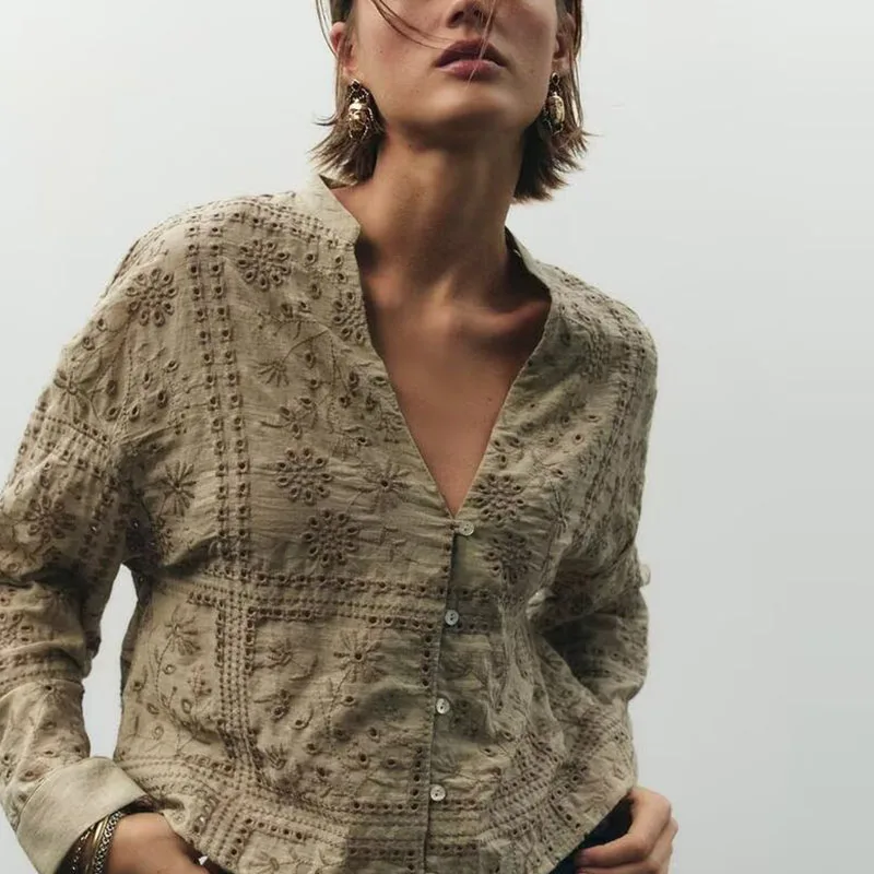 Casual lungo Sve da donna Sle ricamato scava fuori irt Primavera 2025 Nuovo arrivo Z fibra di poliestere 00%