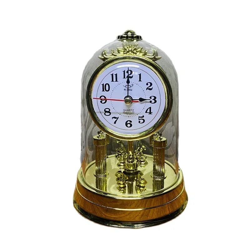 Long - lastingLuxury Gold Table Clock Silent Desk Clocks Desktop Watches Antique Clock Vintage Bedside Bedroom Living Room Rotat