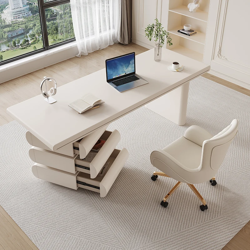 

French cream light luxury solid wood desk high-end designer household small apartment