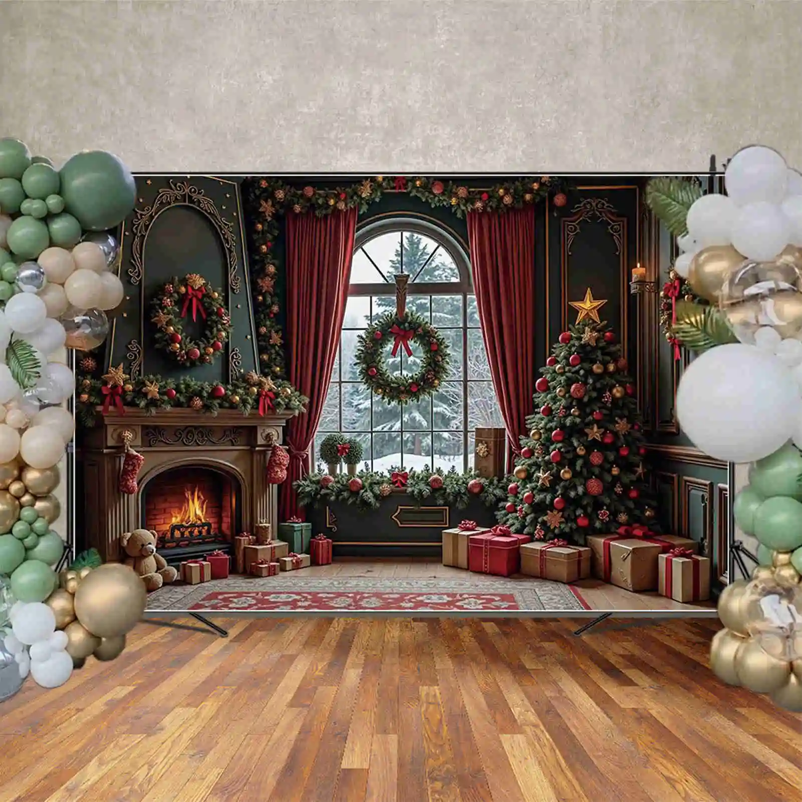 qg feliz natal casas pano de fundo para fotografia árvore de natal lareira cortinas fundo ano novo photo studio suprimentos