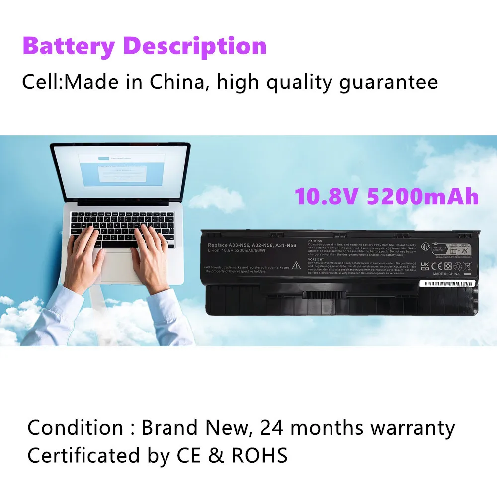 A32-N56 Laptop battery For ASUS N46 N46VM N46V N46VZ N46VJ N56 N56V N56VJ N56VZ N56VM N76 N76VJ N76VM N76VZ A31-N56 A33-N56
