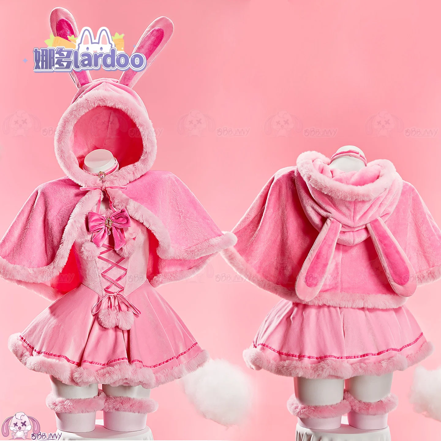 Original Cute Plush Bunny Cloak Set, Pink & Blue Available, Loungewear Outfit for Christmas Halloween Cosplay Costume - view 4