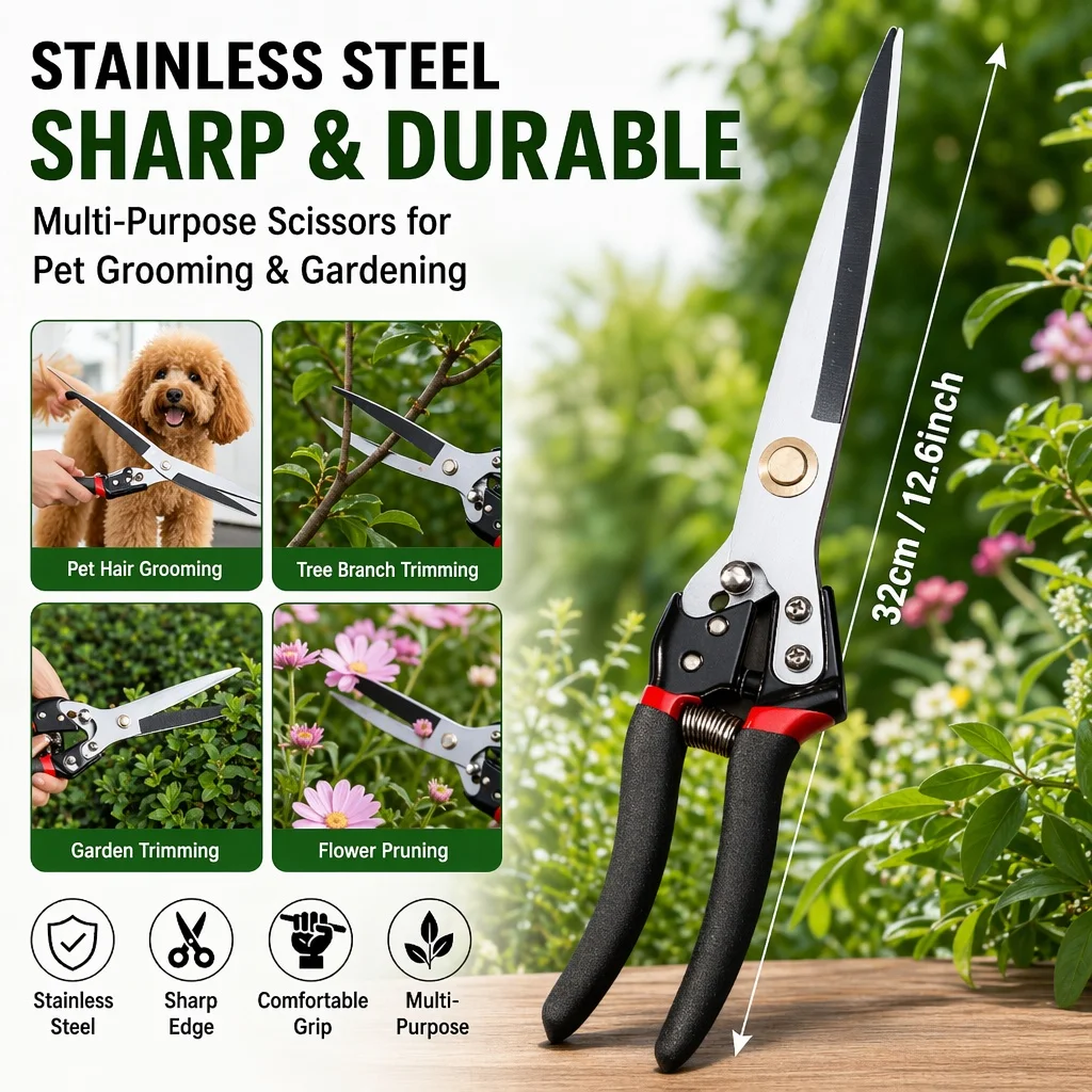 Scissors Heavy Duty Scissors Sheep Garden Scissors Pruning Shears Forged Steel Spring Tool for Wool Cutting & Branch Trimming
